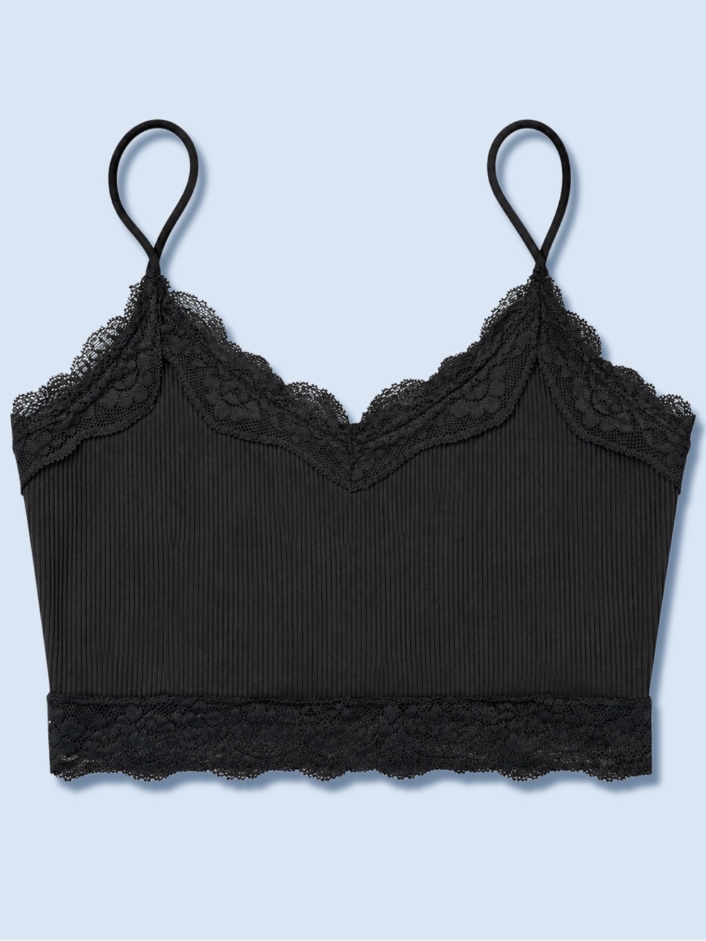 Black Ribbed Lace Trim Crop Camisole Tank Top XS NWT Cami Y2K Streetwear BTC
